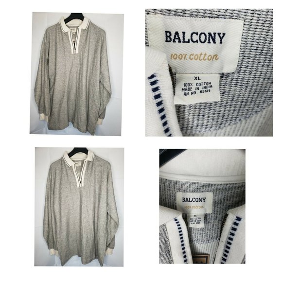 Balcony %100 Cotton Long Sleeve 1/4 Zip Shirt - Picture 1 of 9